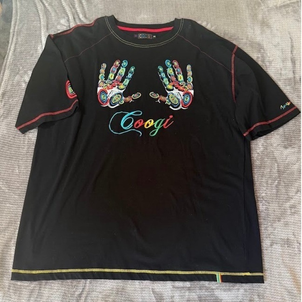 Coogi Mens 4XL Black Cotton T-Shirt Embroidered Hand Graphic Contrast Stitching